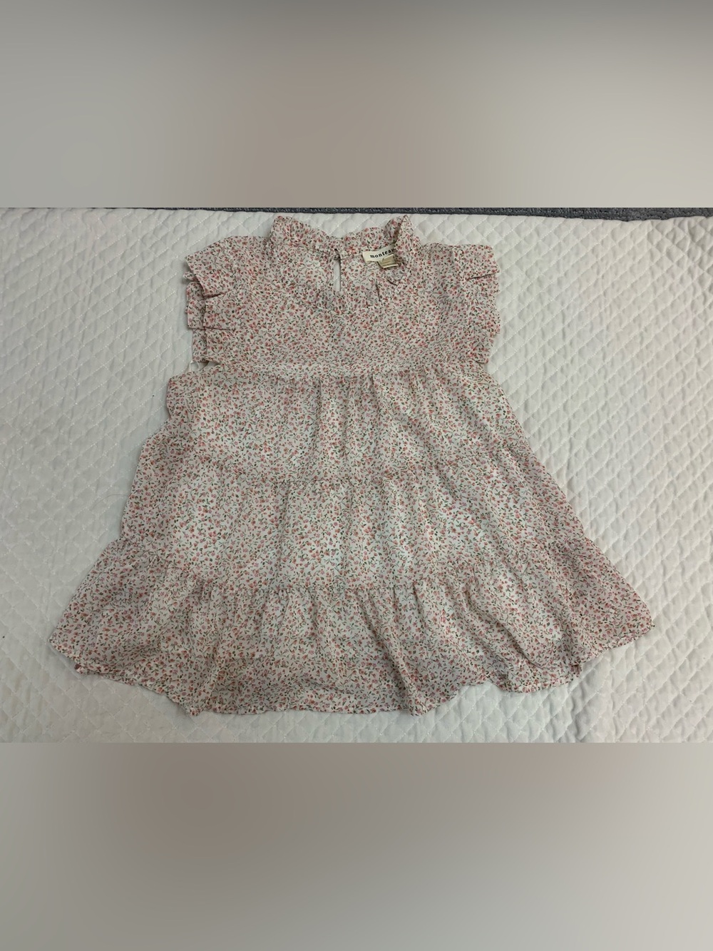 Monteau Cream Dress with Pink and Green Floral Print